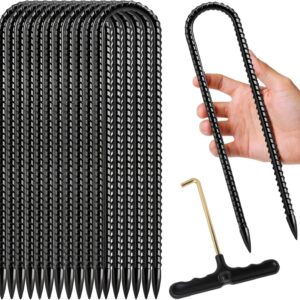 Joyhalo Ground Stakes 11.8 Inch 12 PCS Rebar Stakes U Hook, Heavy Duty Metal Trampolines Wind Stakes, Galvanized Steel Ground Anchors for Tents, Swing Set, Fences, Outdoor Decorations and More
